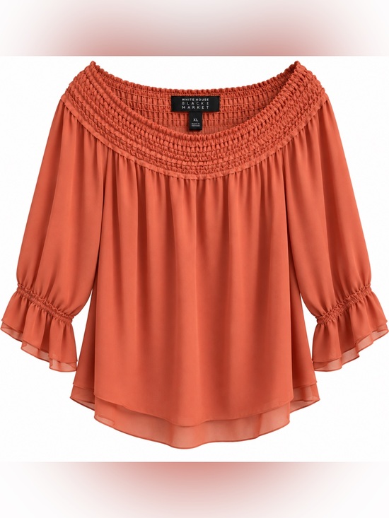 White House Black Market Tops - White House Black Market Terracotta Off-Shoulder Smocked Neck Blouse